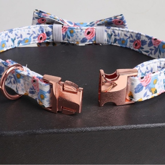 Dog Puppy Bow Floral Adjustable Detachable Collar Bandana Bone Shape Tag S/M NEW - Picture 15 of 16